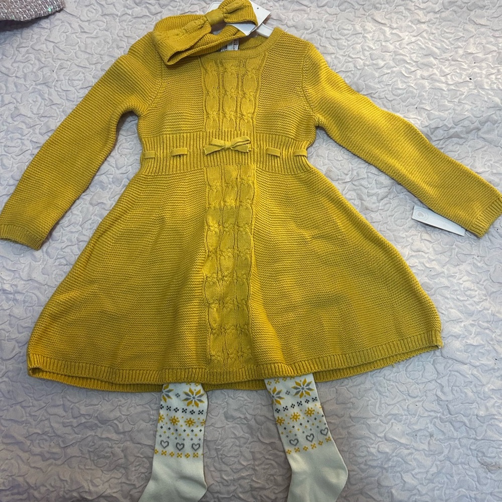 Yellow Knit Dress with Bow for Kids